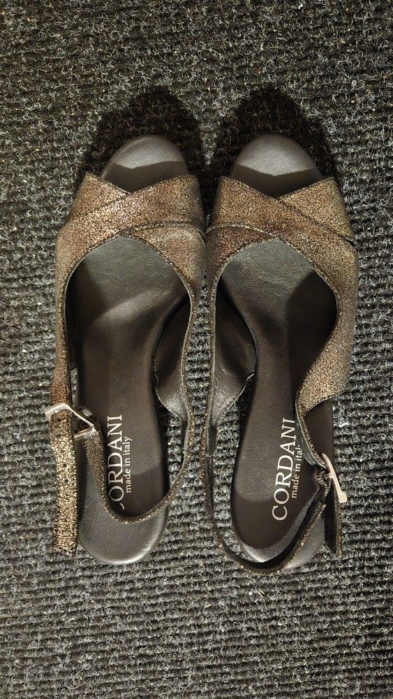 Cordani Black Shimmer Suede Slingback Pumps, EU 40 / US 9‑10