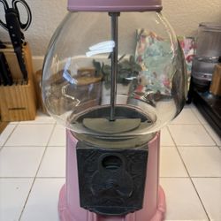 Vintage Pink Glass And Metal Bubble Gum Machine