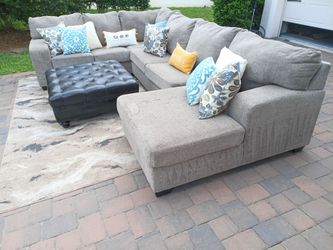Grey U Shaped Sectional with Ottoman