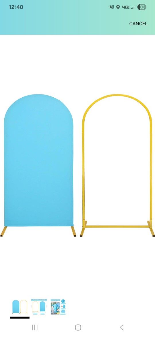 Metal Arch Stand and Cover Set,1 Blue Spandex Fitted Backdrop with 1 Gold Wedding Arched Stand Frame for Parties Birthday Baby Shower Bridal Banquet D
