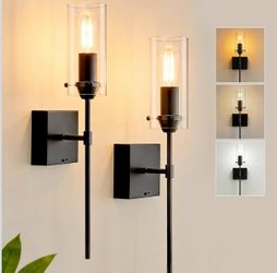 Battery Operated Wall Sconce, Glass Wireless Wall Sconces Set of Two Rechargeable with Remote Control Black Dimmable Wall Light for Bedroom Living Roo