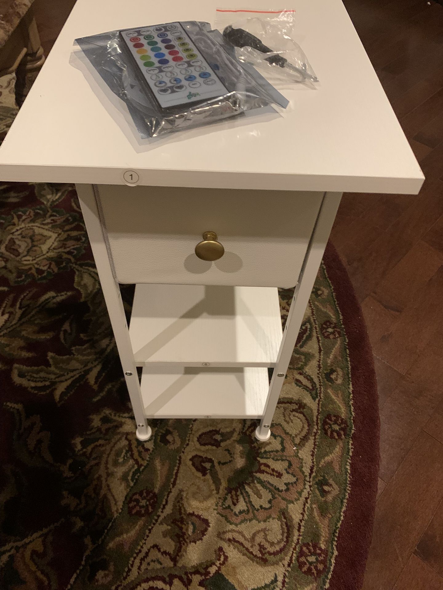 End Table with Charging Station, With Shelfs And LED Lights