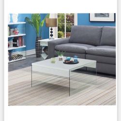 Modern White High Quality Wooden and Tempered Glass Square Coffee Table