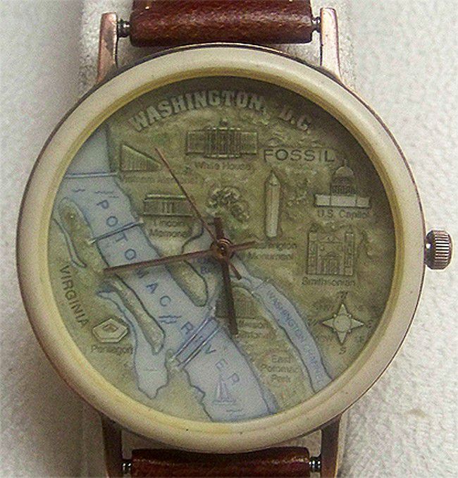Fossil Watch Vintage Mens BW6748 Washington D.C. Map
