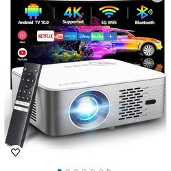 Projector 4K Support with 5G WiFi Bluetooth, CIBEST Android TV 10 Native 1080P Full-Sealed Optical Engine Home Movie Outdoor Projector with Netflix/Pr
