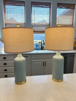 Brand New Textured Blue and Gold Table  Lamps
