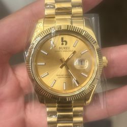 New Burei Men's Gold Quartz Wrist Watch
