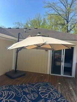 9-Ft. Solar Powered Adjustable Umbrella Tan with brown base