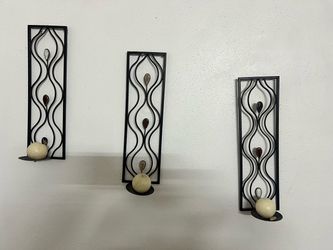 Set of 3 Black Metal Wall Candle Sconces
