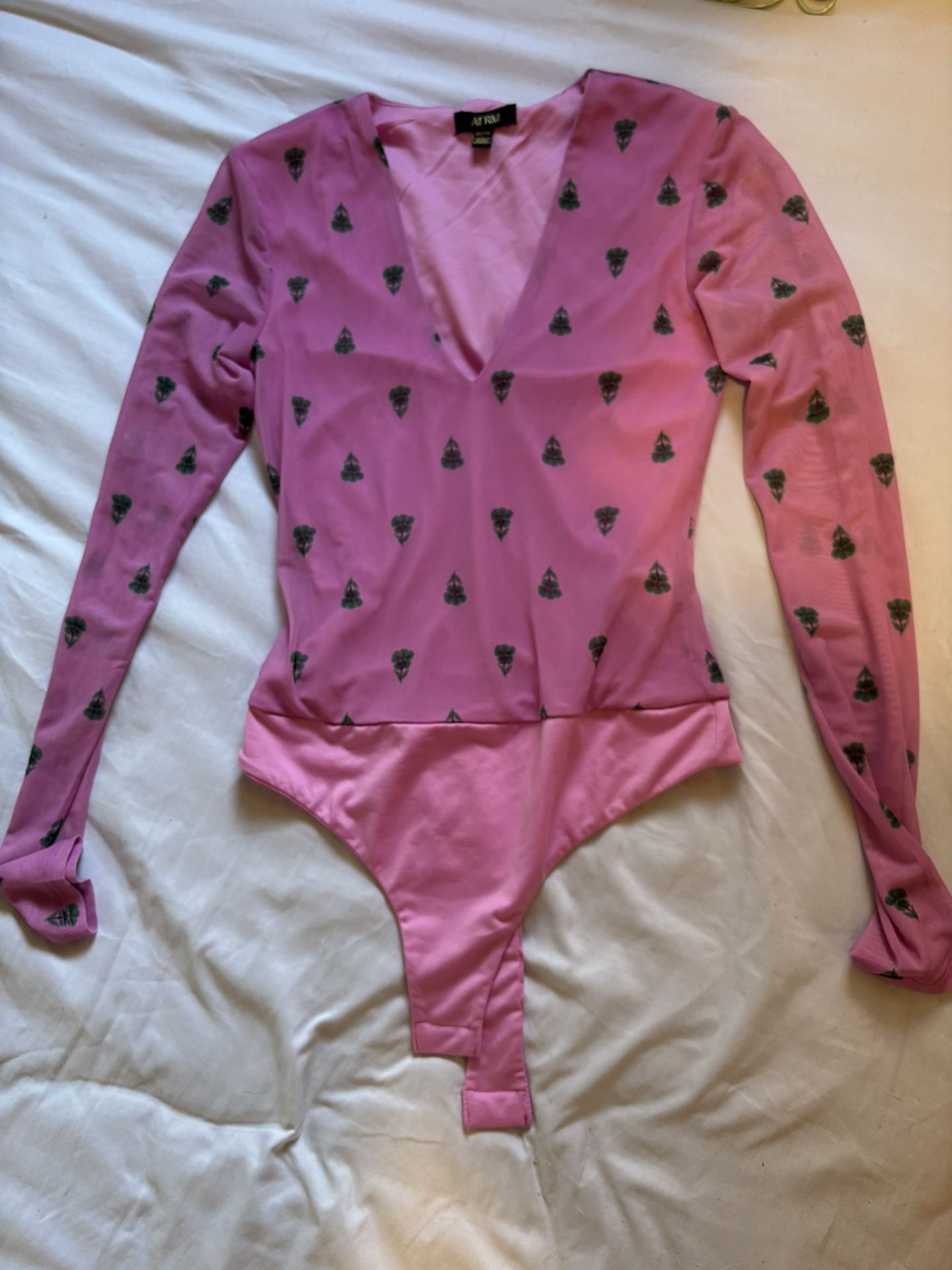 AFRM Pink Long Sleeve Bodysuit with Pattern XS New