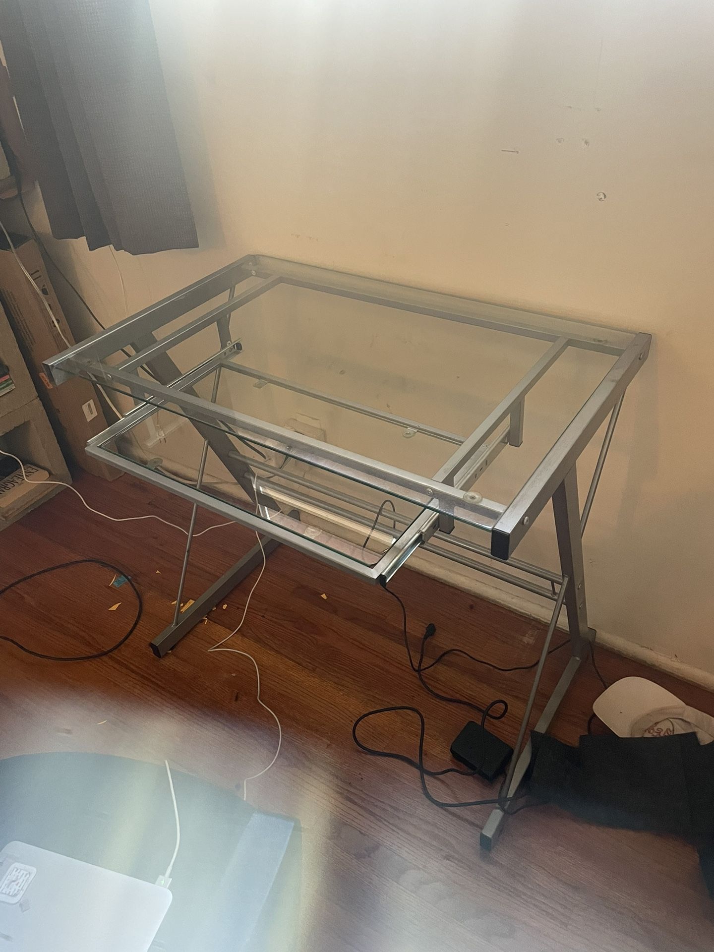Gorgeous Glass Desk With glass Keyboard Tray