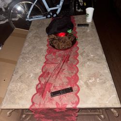 Marble-Top Coffee Table with Iron Base – Rustic Elegant Design 