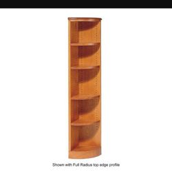 Two Matching Super Tall Light Oak Corner Designed Shelving Units With Options Of  6 To 7 Shelves.