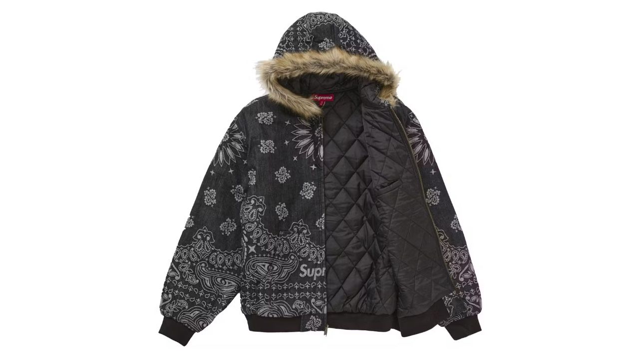 Supreme Bandana Jacquard Denim Hooded Work Jacket Black