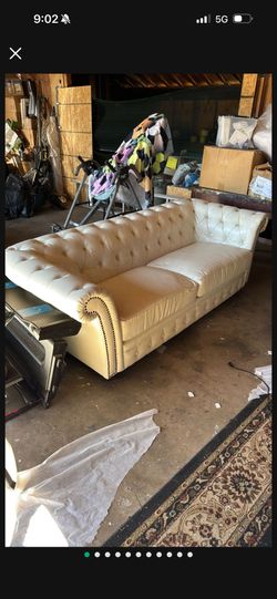 Matching Sofa And Loveseat Tufted Rolling Arm Cream Leather Couch Set