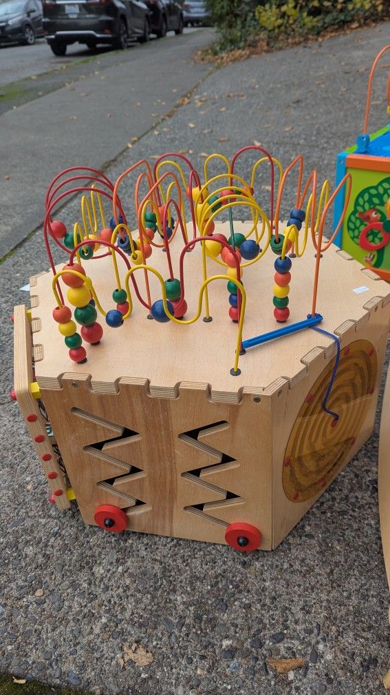 Wood Wooden Activity Center Bead Toy Maze Sit Or Stand