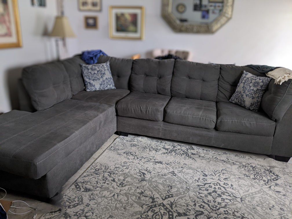 Gray Sectional Sofa With Chaise Lounge And Matching Ottoman