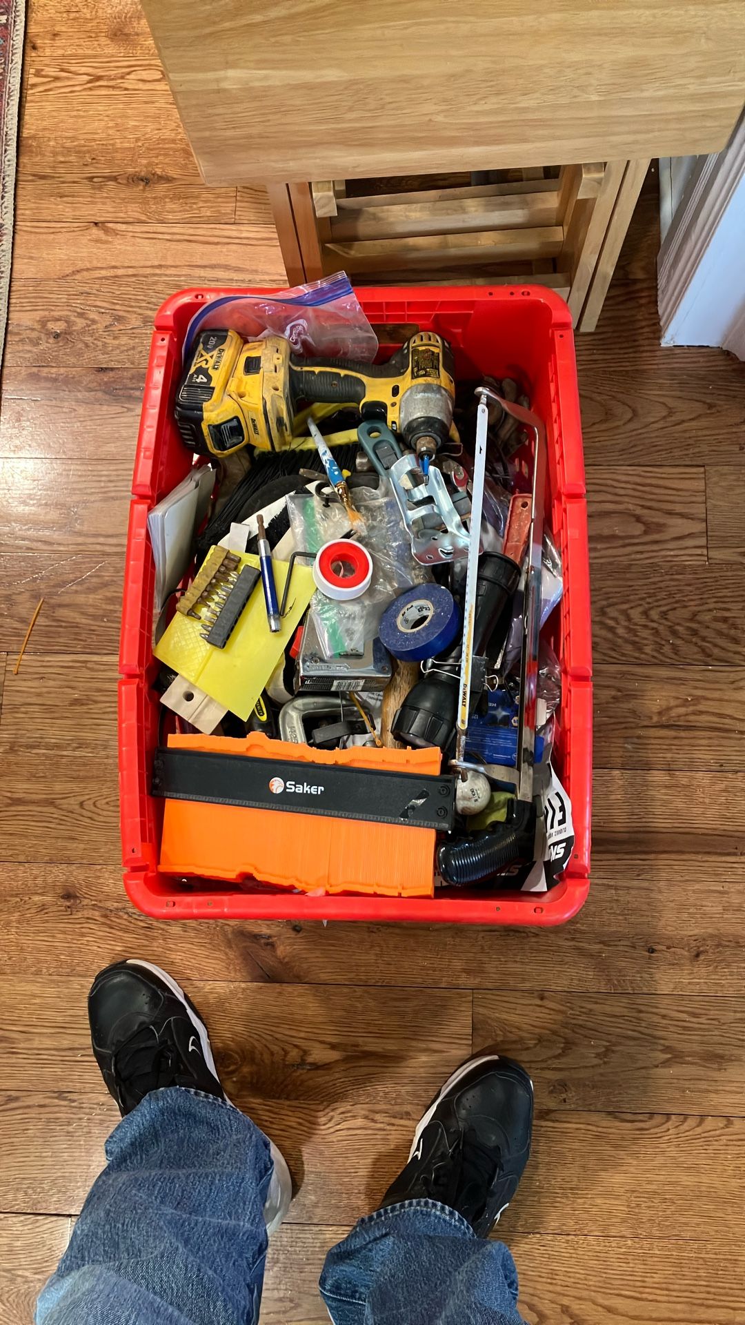 Tote Full Of Various Handyman Tools