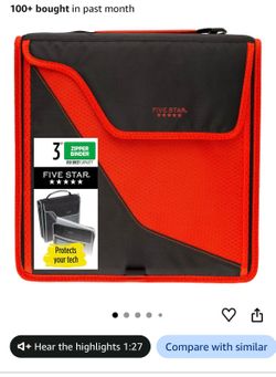 Five Star Zipper Binder, 3 Inch 3-Ring Binder