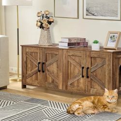 Homhedy Cat Litter Box Enclosure for 2 Cats, Wooden Pet Washroom Furniture with Double Room, Cat House, 47.2”L x 19.7”W x 19.7”H, Rustic Walnut