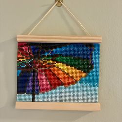 Handmade Framed Diamond Art Painting Rainbow Beach Umbrella