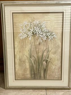 BLOWOUT Wall Art Sale! Large Glass Enclosed Ornate Frame Of "3 Alliums" Watercolor- 25" W x 33" H