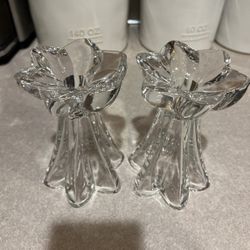 Set of crystal candle holders that stand 6” tall.