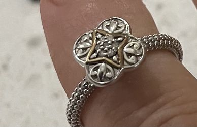 Sterling Silver stackable 14 Kt Yellow Gold Diamond Ring