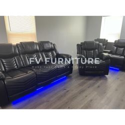 SALA LUCES BLUETOOTH! SOFÁS RECLINABLES DE PIEL NUEVOS! INSTALACIÓN ENTREGA! 3 PAGOS MENSUALES! 