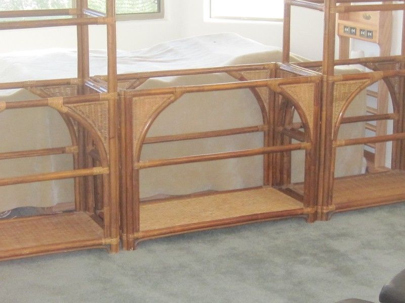 Bassett Bamboo & Cane Console Table & Etagere's With Glass Top Shelves