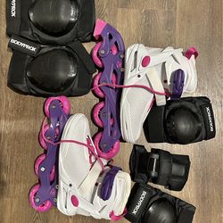 New inline skates (8.5W) + wrist, knee, elbow pads