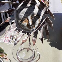Unique Metal Sun Face Candle Holder On A Stand