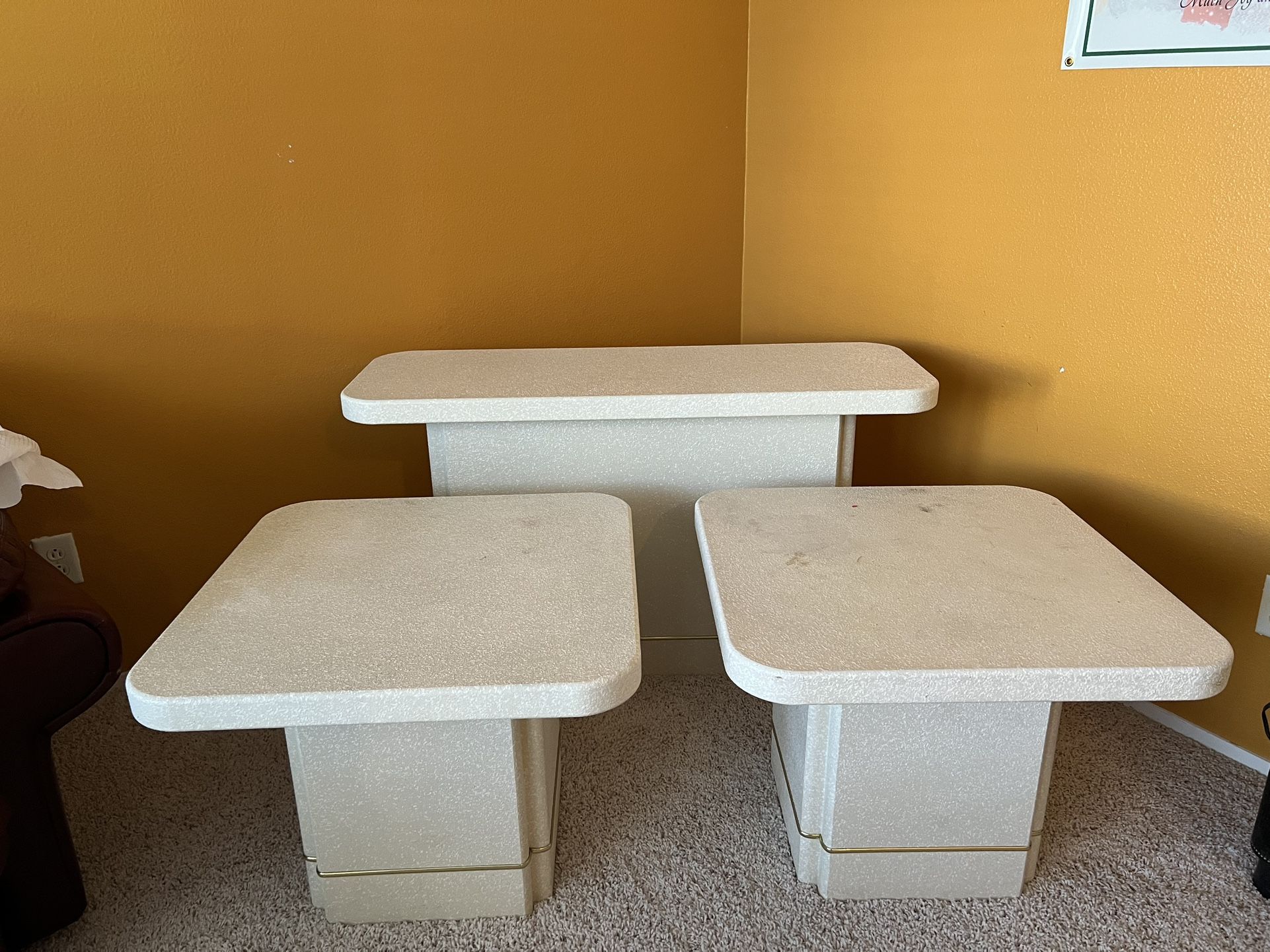 Four Tables/End Tables- Speckled Faux Stone Finish- Used, Good Condition. Set of 4