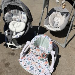 Two Baby Swings - Like New Bassinet Bed , Chair 