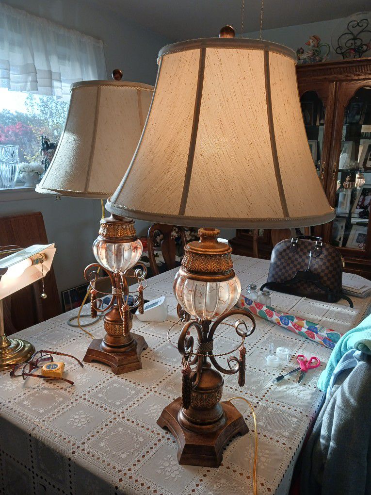VERY Unique And  BEAUTIFUL  SET OF  LAMPS 34 INCHES TALL 