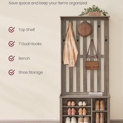 Hall Tree with Bench and Shoe Storage, 