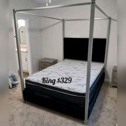 Black king canopy bed frame 