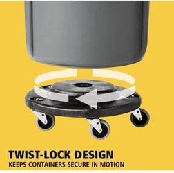 Rubbermaid Commercial Products BRUTE Dolly Black Fits 20- 32- 44- 55 Gal. BRUTE containers For Restaurants/Offices/Warehouses/Commercial Environments