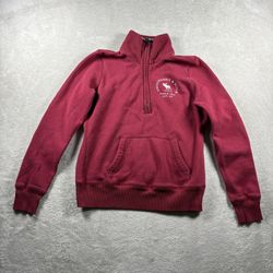 Abercrombie & Fitch Pullover Women’s M Red Half Zip Sweatshirt Elbow Patch #753