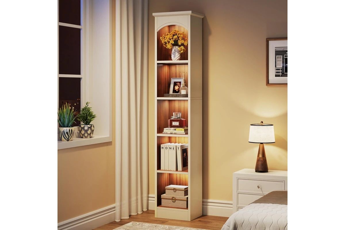 Tribesigns 5 Tiers Corner Bookshelf, 70.9" Display Storage Bookcases for Living Room, Bedroom, White