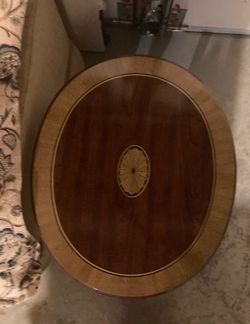 Oval Wood Inlay Side Table