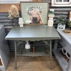 Antique Wood Green Side Table
