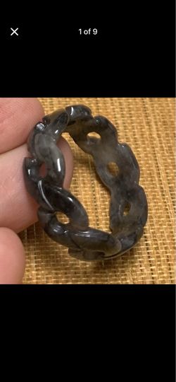 Black jadeite certificate jade black good fortune ring knot knotted circle size 6.5, 11.5, 11.75,12