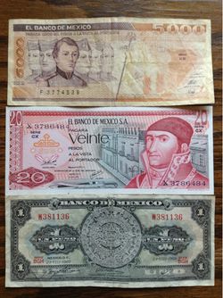 Antique Mexican bills $125.00 CASH. TEXT FOR PRICES.