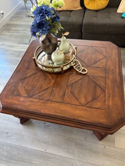 Wood Coffee Table with Geometric Inlay
