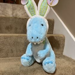 FAO Schwarz Blue DINOSAUR with wearable BUNNY Easter Rabbit EARS Plush 12” new