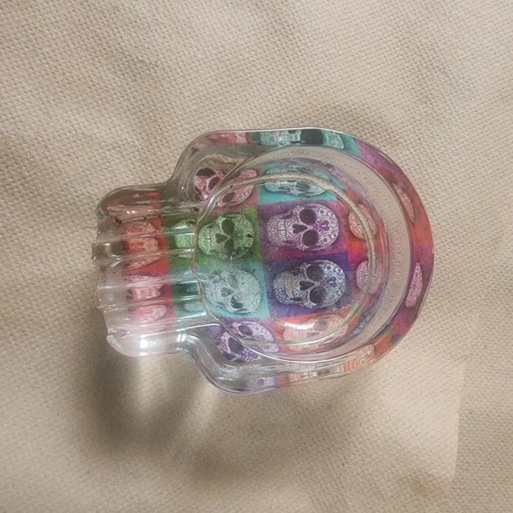 Brand New Sugar Skull Glass Ashtray