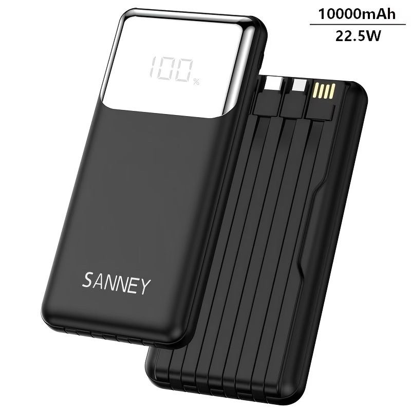High-capacity Power Bank 10000mAh, 22.5W Fast Charging, Includes 4 Cables
