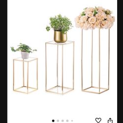 3 Gold Pedestal Stand Wedding Centerpiece Flower Stand  For sale 3 gold pedestal stand for centerpieces or for decoration