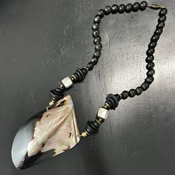 Large Vintage Abalone Shell Islander Necklace Bold Statement Piece